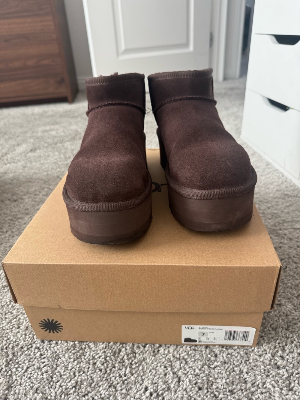UGG Chocolate Brown Suede Platform Short Boot